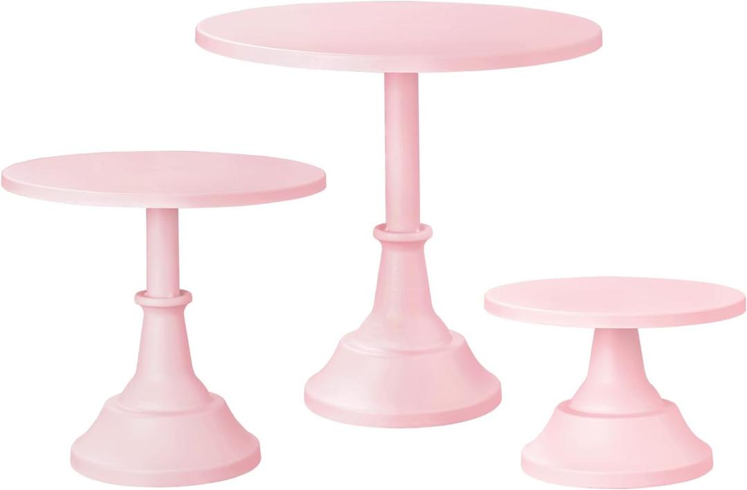 HBlife 3-PCS Pink Cake Stand Set (8"/10"/12" Plate) for 6-10 Inch Cakes, Perfect Dessert Table Display Set, Cupcake&Cake Stands for Party, Wedding, Birthday, Baby Shower, Anniversary (Metal)