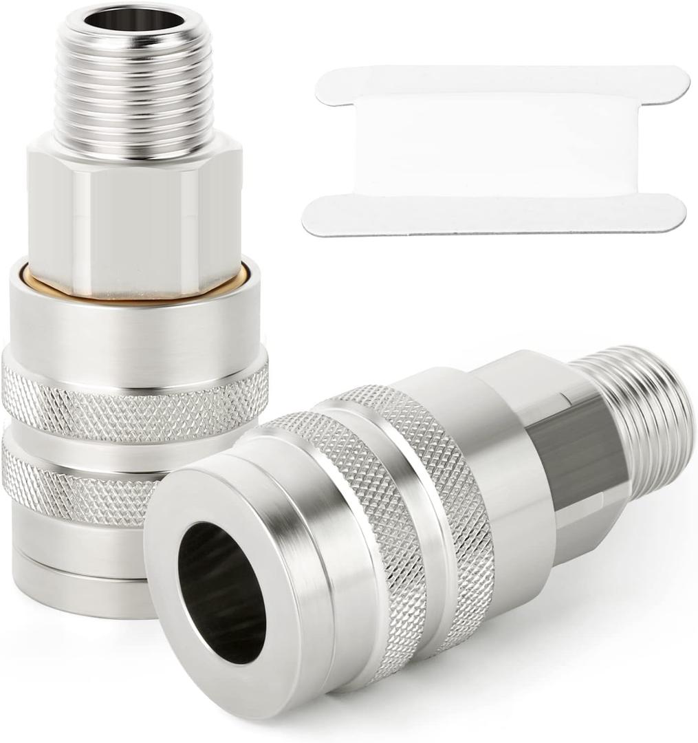GASHER 2PCS 1/2-Inch Male Industrial Coupler, 1/2 Basic Flow Quick Connect Air Coupler