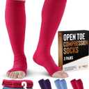 Doctor's Select 3 Pairs Copper Toeless Compression Socks Women & Men - 20-30 mmHg Open Toe, Knee High Footless Compression Socks Women, Pink, Purple, Blue (Large-X-Large)