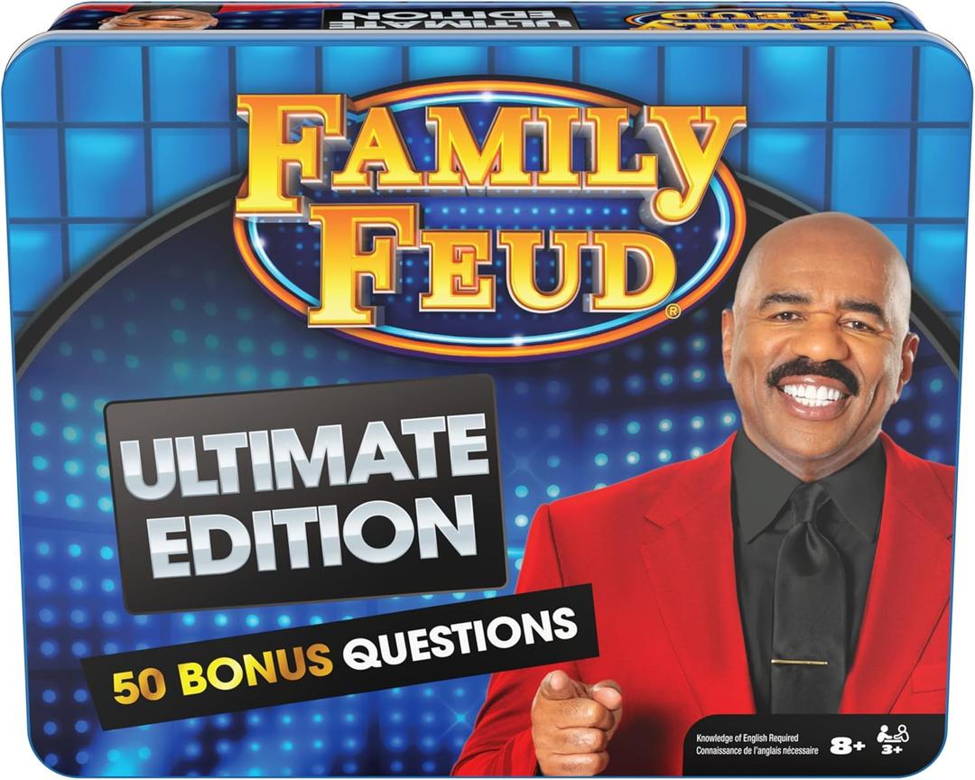 Spin Master Games, Family Feud: Ultimate Edition, Includes Tin Storage Box & 50 Bonus Questions, Friendly Competition Game, Family Game Night, 3+ Players, for Ages 8 & Up