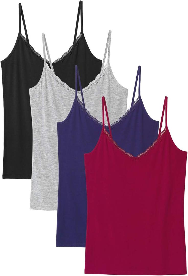 Rosyline V Neck Camisoles for Women Adjustable Lace Cami Undershirt Spaghetti Strap Lace Tank Tops (Large, Black/Grey/Dark Blue/Red)