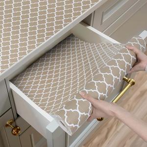 Shelf and Drawer Liner for Kitchen Cabinets Non-Adhesive, Strong Grip Non-Slip Thickened Cabinet Liners for Shelves, Waterproof Mats for Dresser Cupboard, Beige, 12 in x 10 Feet