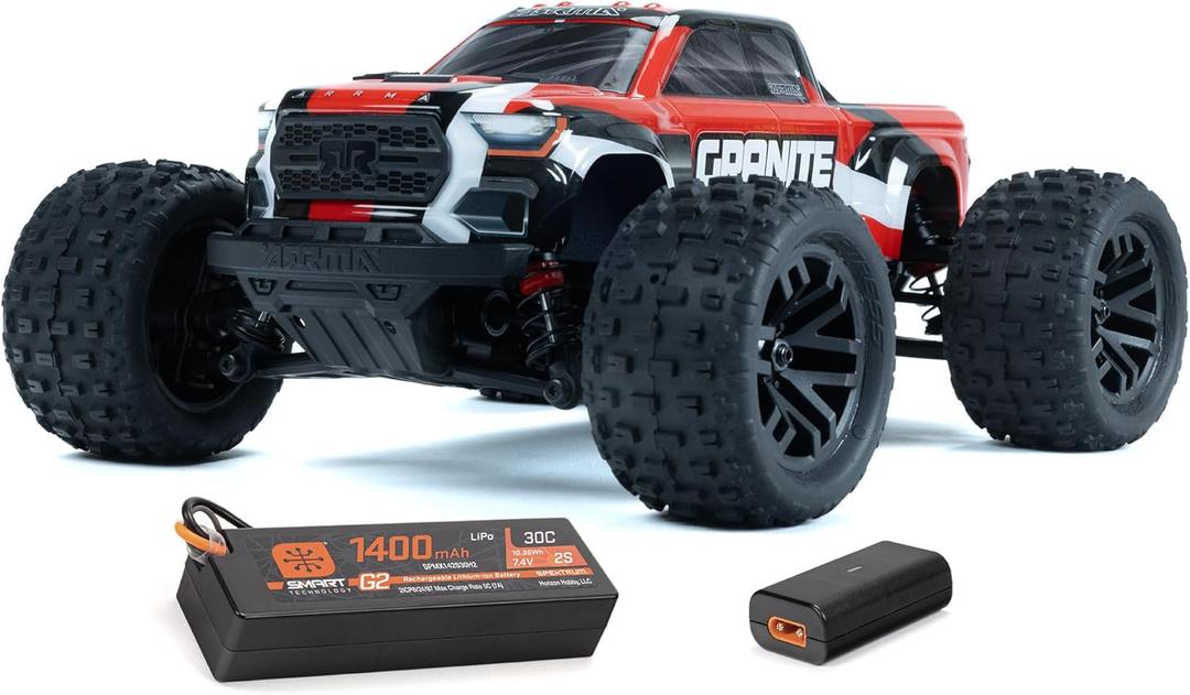 ARRMA RC Truck 1/18 Granite GROM MEGA 380 Brushed 4X4 Monster Truck RTR with Battery & Charger, Red, ARA2102T2