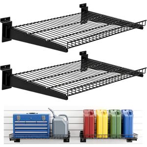 2 Pack 24 Inch Slatwall Wire Shelf 24X16.5 Inch, Heavy Duty Metal Slat Wall Wire Shelf 24inch for Garage, Retail, Home Storage, Workshop, Slatwall Accessories Storage Rack (2 Pack)