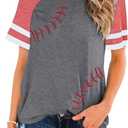 Womens Baseball Mom Tee Summer Short Sleeve Crewneck Baseball Print Patchwork Raglan Tops (L)