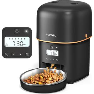 Automatic Cat Feeder - 2L Cat Food Dispenser, Timed Auto Pet Feeder with 180-day Battery Life, 1-6 Meals Per Day, 1-16 Portion, Desiccant Bag Keeps Dry Food Fresh, Also for Small Dogs (Black)
