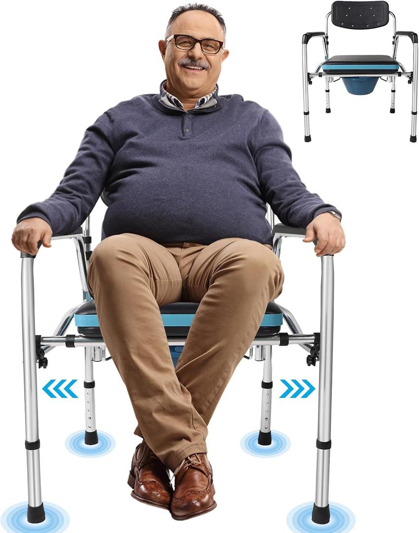 Eosprim Bedside Commode Extra Wide Seat, Heavy Duty Toilet Seat Riser, 3 in 1 Width and Height Adjustable Commode Chair, Portable Toilet for Adults, Shower Potty Chair for Elderly Disabled Seniors