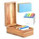Neando 3x5 Index Card Organizer Box with Lid – Acacia Wood Note Card Holder with 200 Cards & 20 Dividers, Holds 600 Cards, 4 Compartments, Magnetic Closure – Desktop Storage for Study, Office, Recipes
