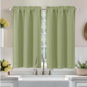 Aiyufeng Sage Green Short Blackout Curtains for Bedroom 45 Inches Long 2 Panels Set, Solid Thermal Insulated, Energy Saving Window Treatment Curtains Blackout Drapes, W40 x L45 Inch, Sage Green
