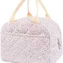 Cotton Quilted Insulated Lunch Bag, Cute Quilted Floral Tote Bags Reusable Lunch Box Coquette Aesthetic Large Capacity Insulated Cooler for Women Work Travel Picnic (Pink)
