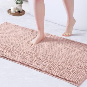 FRESHMINT Chenille Bathroom Rugs Mat 24"x17", Non-Slip Bath Mat for Bathroom Floor & Bathtub, Washable Shower Shag Bath Rugs, Soft Fluffy Thick Water Absorbent Microfiber Shower Mat, Pink