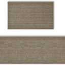 Artoid Mode Washable Non-Skid Rubber blend Kitchen Rugs and Mats Set of 2, Rubber Backing Kitchen Mats for Floor Kitchen Front of Sink Home Decor - 17x29 and 17x60 Inch (Beige Grey)