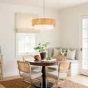 24'' Farmhouse Rattan Chandeliers for Dining Room,3-Light Boho Light Fixtures Rattan Pendant Light Fixture with Fabric Shade Drum Chandeliers for Bedroom Dining Room Foyer Kitchen Hallway