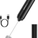 SIMPLETASTE Milk Frother Handheld Electric Foam Maker, Drink Mixer with Stainless Steel Whisk for Cappuccino, Bulletproof Coffee, Latte, Black, without Stand, USB-C Rechargeable