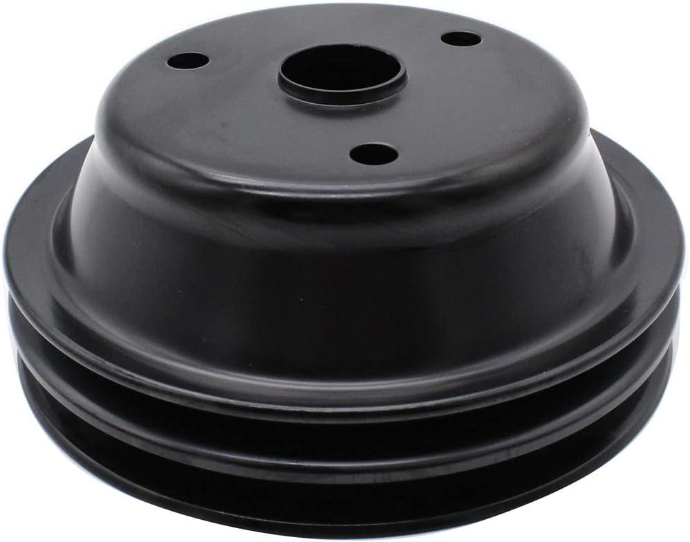 1 PC SHLPDFM Crankshaft Pulley Black Steel Double-Groove LWP Long Water Pump Compatible with Small Block Chevy SBC 262 265 267 283 302 305 307 327 350 400