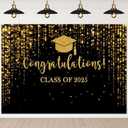 Mocsicka Class of 2025 Backdrop Black Silver Glitter Bokeh Graduation Party Background 2025 Congrats Grad Prom Party Cake Table Decoration Photo Booth Props (7x5ft)
