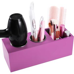 Hair Dryer Countertop Holder, Hair Tool Organizer Wall Mount, Blow Dryer Holder Organizer, Bathroom Countertop Blow Dryer Holder and Curling Iron Holder (Cedar Wood, Rose Red)