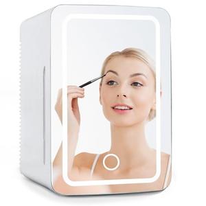 COLDBAY Skincare Fridge with Mirror Door, LED Light, Cool and Warm Makeup Vanity Refrigerator for cosmetic, drinks, compact Design for Bedroom Bathroom, Dorm, AC Cord, DC Adapter for car