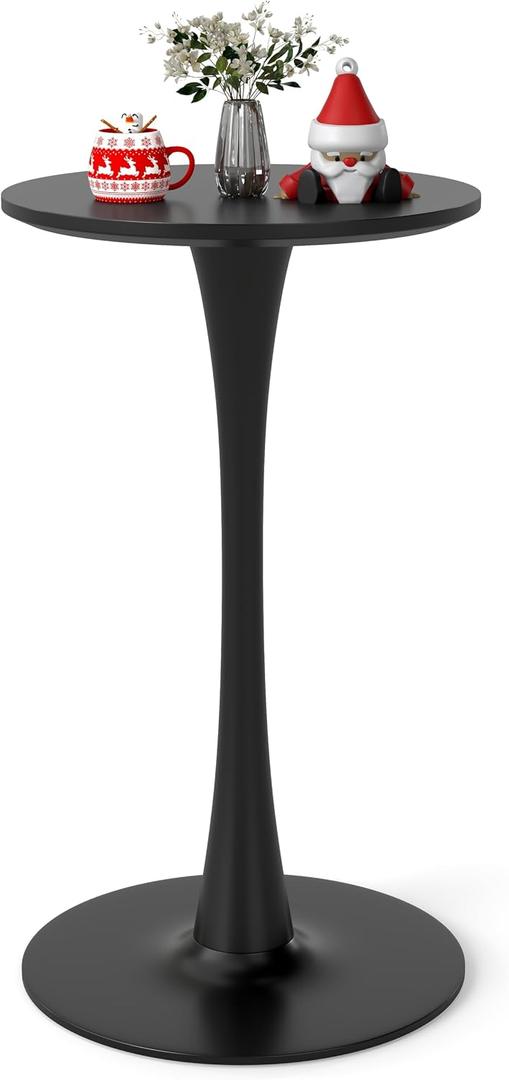 Modern Tulip Round Bar Table, 41 Height Bistro Pub Table, Height Cocktail Bar Table with Metal Base and MDF Top for Kitchen, Dining Room, Home Bar, Caf, Small Spaces, Black, 23.6"D x 23.6"W x 41"H
