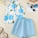 YOURUIKEY Cute Clothes for Girls Summer Outfits 2 Piece Clothing Set Light Blue Crop Top for Kids with Pockets Tween Shorts Set Size 9