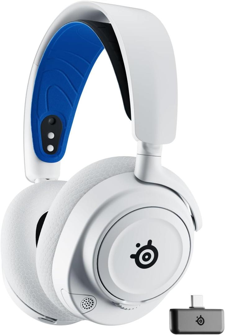 SteelSeries Arctis Nova 7P Wireless Multi-Platform Gaming Headset  Neodymium Magnetic Drivers  2.4GHz + Bluetooth  38Hr USB-C Battery  Gen2 AI Mic  PlayStation, PC, Switch, VR, Mobile - White