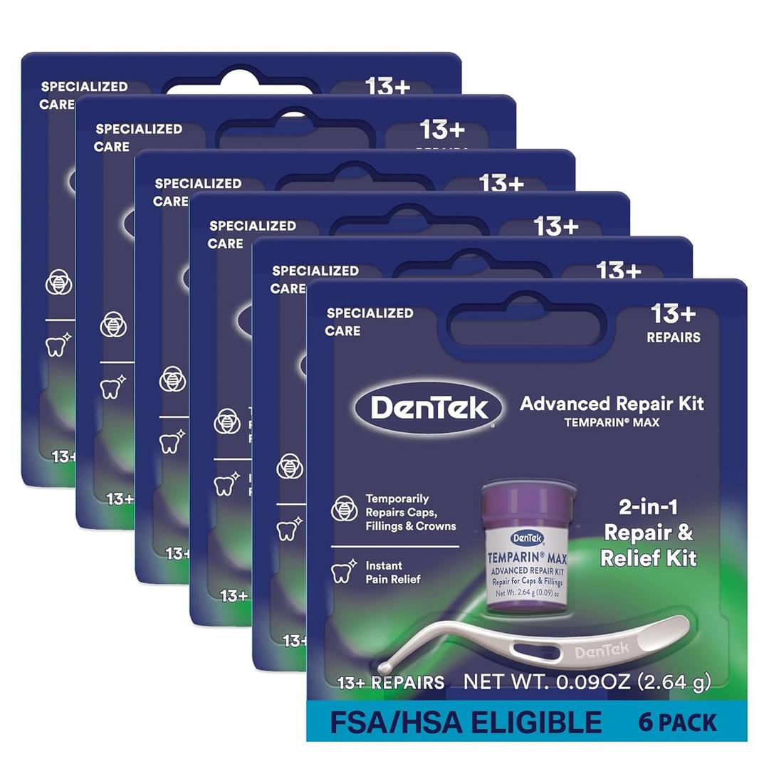DenTek Temparin Max Dental Repair Kit, for Pain Relief & Temporary Repair, Pack of 6 Kits, 13+ Repairs per Kit