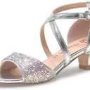 Vonair Girls Sandals Open Toe Heels Dress Shoes for Girls Wedding Party Shoes (Silver, 4)