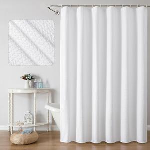 OWENIE White Shower Curtain for Bathroom 78 Inches Long, 3D Embossed Textured Fabric Farmhouse Shower Curtain Soft Cloth, Water Repellent, Machine Washable, Hotel Style, 72" W x 78" L, White