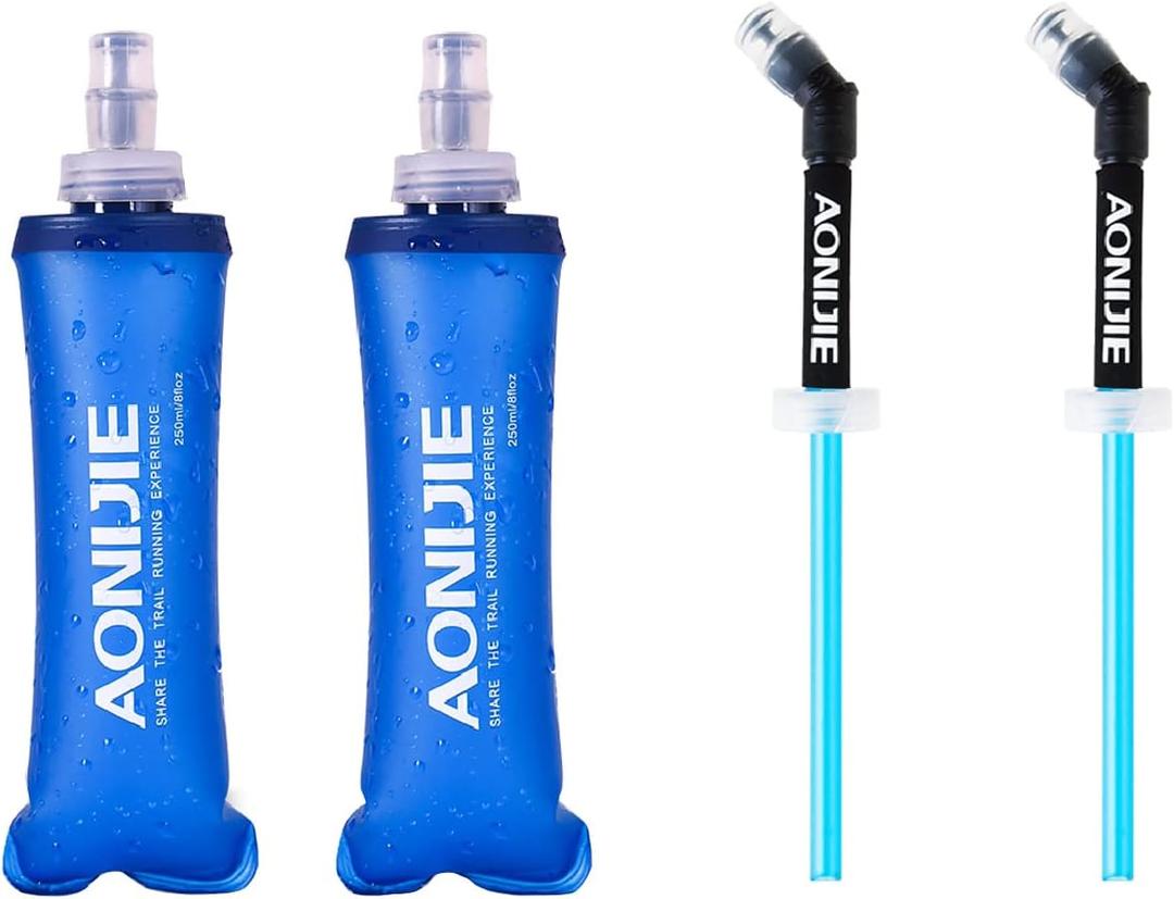 Azarxis TPU Soft Flask Collapsible Water Bottles BPA-Free 250ml 350ml 500ml 600ml for Hydration Vest Pack Running Hiking Cycling Climbing (250ml / 8.45oz with Speed Straw - 2 Pack)