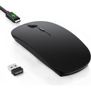 TECKNET Bluetooth Wireless Mouse for Laptop, Rechargeable Silent Computer Mouse (Bluetooth 5.2/3.0 & 2.4G), Ultra-Thin, 6-Level Adjustable 4800 DPI Bluetooth Mouse for Mac OS, iPad, Windows, Android (black)