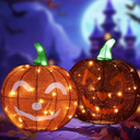 Halloween Decorations Outside Lighted Pumpkin - HOYECHI Outdoor Halloween Decor 2 Pumpkins 1.5FT, Light Up Pumpkin with 62 Led Lights, Ground Stakes, for Front Yard Porch Gardens Lawns Party, Black and Orange 