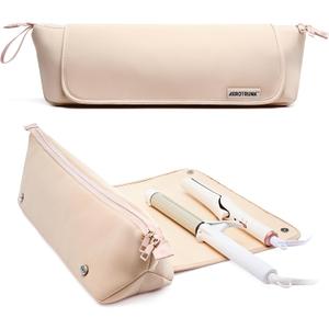 Aerotrunk Hair Tools Organizer - Hot Hair Tools Travel Bag with Heat Resistant Mat, Large Capacity Pouch for Flat Irons, Curling Wands, Hair Dryers - Beige