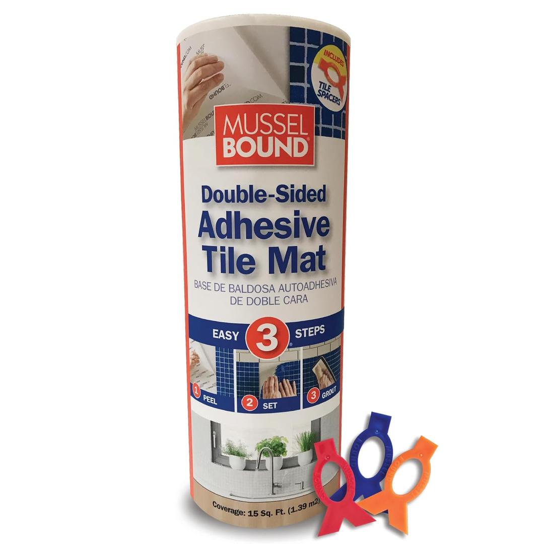 MusselBound Adhesive Tile Mat with Spacers - a Strong Double-Sided Adhesive that Replaces Messy Mortar. Clean, Easy, No-Stress Way to Install Real Wall Tile. Lower Total Cost Than Peel & Stick Tiles