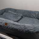 Human Dog Bed for Adult - Luxury Faux Fur Giant Size Dog Bed with Portable Handle, Egg Orthopedic Foam Bed with Blanket, 72"x40"x10", Grayish Blue