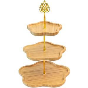 3 Tier Wood Serving Tray Cupcake Stand with Gold Hardware,Tiered Cake Dessert Stand for Wedding Table Party Birthday Decorations