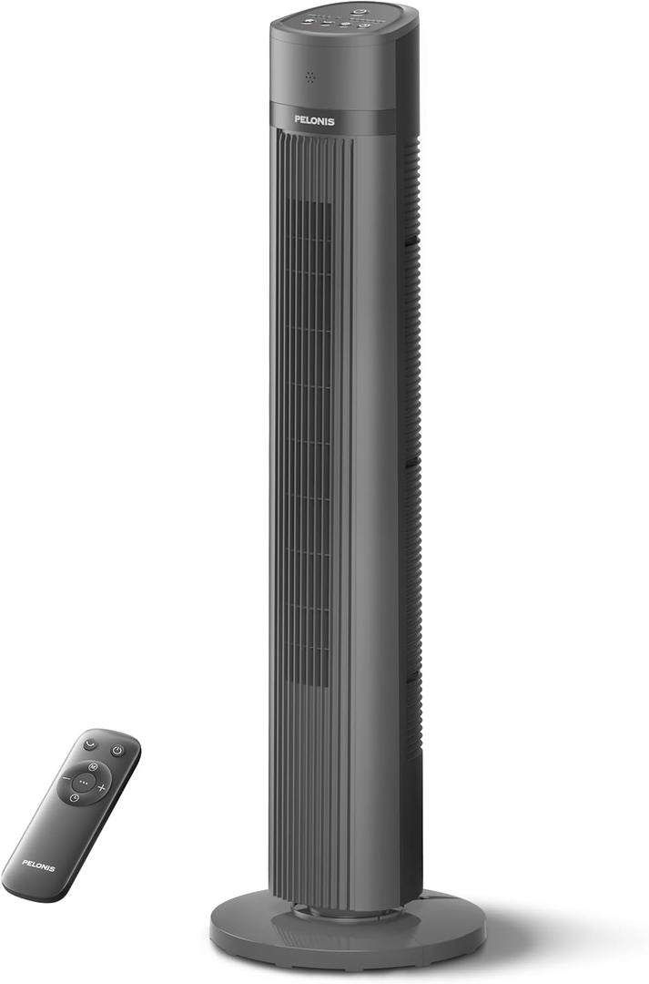 PELONIS 40-inch Bladeless Tower Fan for Bedroom, Standing Fan with Remote Control, 26ft/s, 90 Oscillation, 3 Speed Settings, 27 dB, 3 Modes, 15-Hour Timer, LED Display, Fan that Blows Cold Air, Black