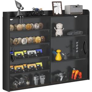 Wall Mount Display Case, Glass Collectible Case
Tempered Glass Door, Left 5 Adjustable and Reversible Shelves (Flat/Grooved) , Right 3 Fixed Shelves, Metal Handles, Black