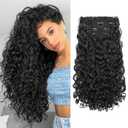 REECHO Curly Hair Extensions - 4PCS 18" GoGo Curly Clip in Hair Extensions 100% Super Protein Hairpieces with Invisible Lace Weft Silky Soft Natural Look for Women - Natural Black
