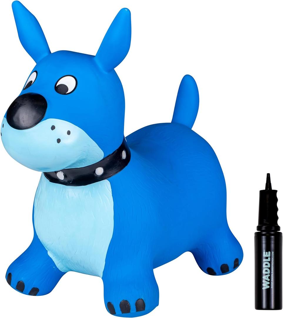 WADDLE Bouncy Animal Hopper - Inflatable Hopping Animals, Indoors and Outdoors Toys, Kids, Toddler Toys, Pump Included, Riding Toys for Boys and Girls Ages 2 Years and Up (Blue Dog)