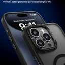 Designed for iPhone 15 Pro Max Case, Compatible with Mag-Safe, Frosted Translucent Slim Case with Built-in Aluminum Alloy Lens Bracket, Military-Grade Drop Protection with Airbag Corners, Black