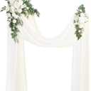 Ling's moment Artificial Wedding Arch Flowers Kit Pack of 4, 2pcs Hanging Silk Flowers Arrangement 2pcs Chiffon Drapes Ceremony Spring Fake Rose Arbor Backdrop White Sage Floral Party Outdoor Decor