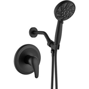 gotonovo Single-Handle Shower Faucet Set Shower Kit with Valve Shower Head and Handle Set Shower Trim Kit with 6 Modes ABS Handheld Shower Fixtures Shower Valve and Trim Kit Matte Black