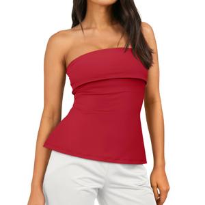 Trendy Queen Going Out Tops for Women 2026 Spring Trendy Tube Summer Top Off Shoulder Backless Strapless Bandeau Cute Work Shirts Vacation Y2k Clothes Outfits Fashion Red XS (Red, XS)