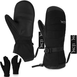 MCTi 2 in 1 Winter Ski Gloves for Men, Waterproof Snowboard Gloves, Thick Ski Mittens & Fleece Glove Liners, 2 Pairs (Large, Black)
