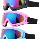 Ski Goggles, 3 Pack Snow Goggles for Men, Women, Kids & Youth, UV400 Protection for Skiing & Snowboarding (One Size, Black-Pink-Blue)