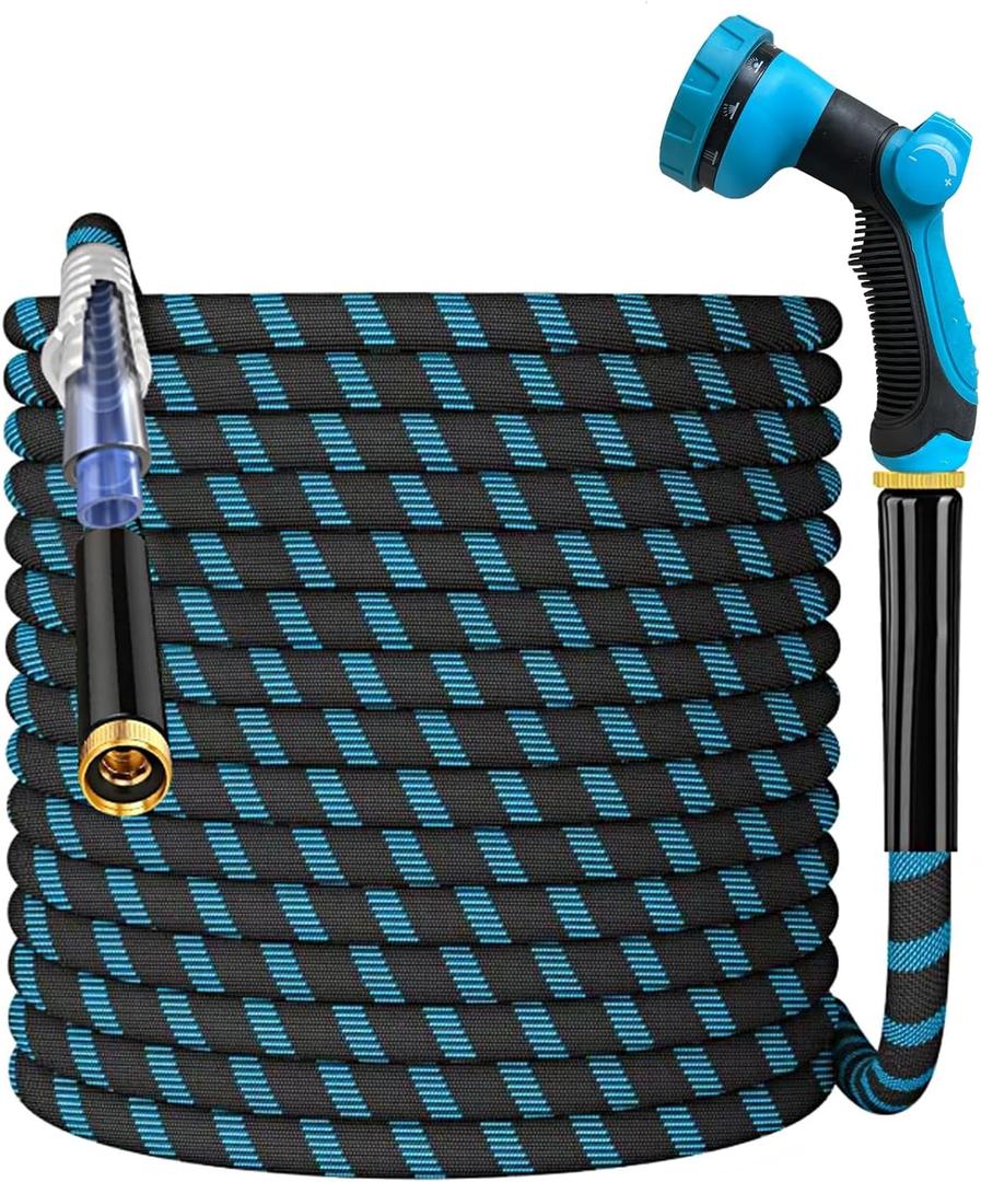 200Ft Non-Expandable Garden Water Hose with 10-Pattern Spray Nozzle, Lightweight 5/8" Hose Pipe, Kink-Free, Leak-Proof, 3/4" Solid Metal Fittings