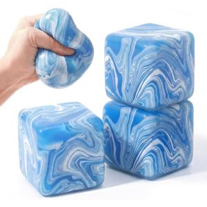 Shappy 4 Pack Stress Ice Cube, Slow Rising Stress Balls for Adults Kids, 2.1 Inch Sensory Toy for Anxiety Relief, Square Shape Balls for Classroom Prizes, Cube for Party Favors (Blue, Stylish)