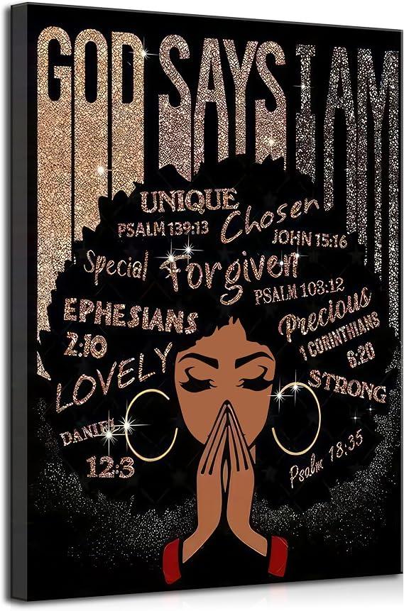 KecKoth God Says I Am Canvas Wall Art 16x24 Inch