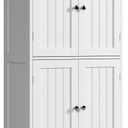 ChooChoo Bathroom Floor Cabinet, Modern Bathroom Storage Cabinet with 4 Doors and Adjustable Shelves, Freestanding Cupboard for Living Room, White, 11.81"D x 23.62"W x 43.31"H