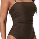SUUKSESS Women Sexy One Piece Swimsuit Tummy Control Square Neck Bathing Suit (Medium, 154 Dark Brown)
